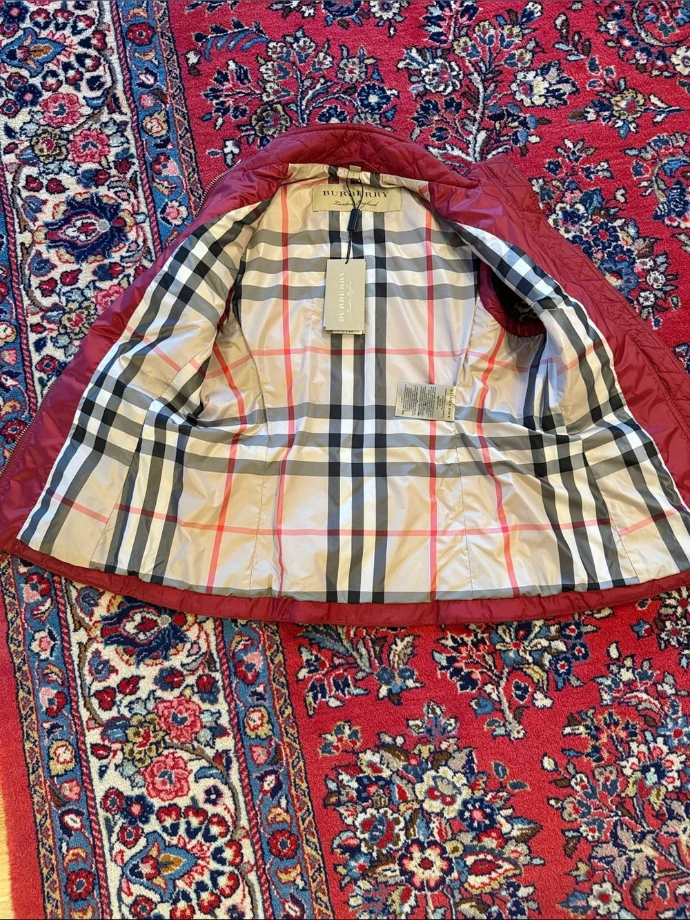 Burberry Quilted Crimson Red Sleeveless Zip Vest